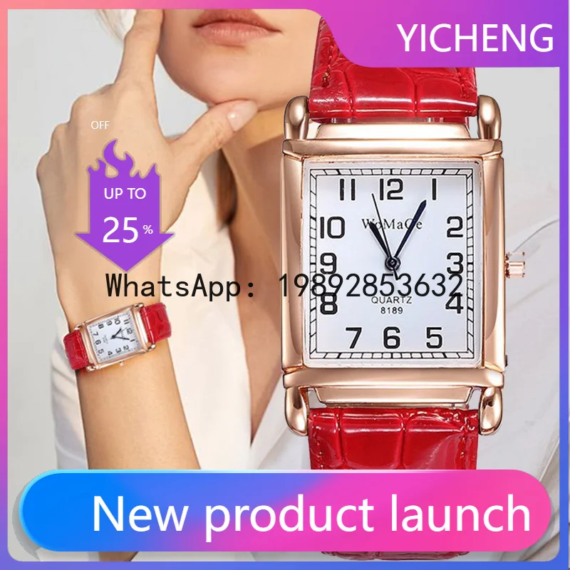 LYY Fashion Women Watches Luxury Metal Rose Gold Square Ladies Quartz Wristwatch Rectangle Red Leather Female Clock