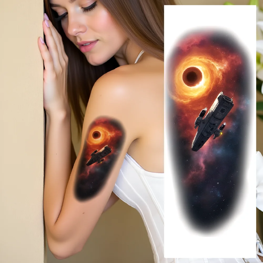 

12pcs Temporary Tattoo Realistic Temporary Tattoos Spiral Galaxy Space Helmet With Celestial Background For Men Shoulders
