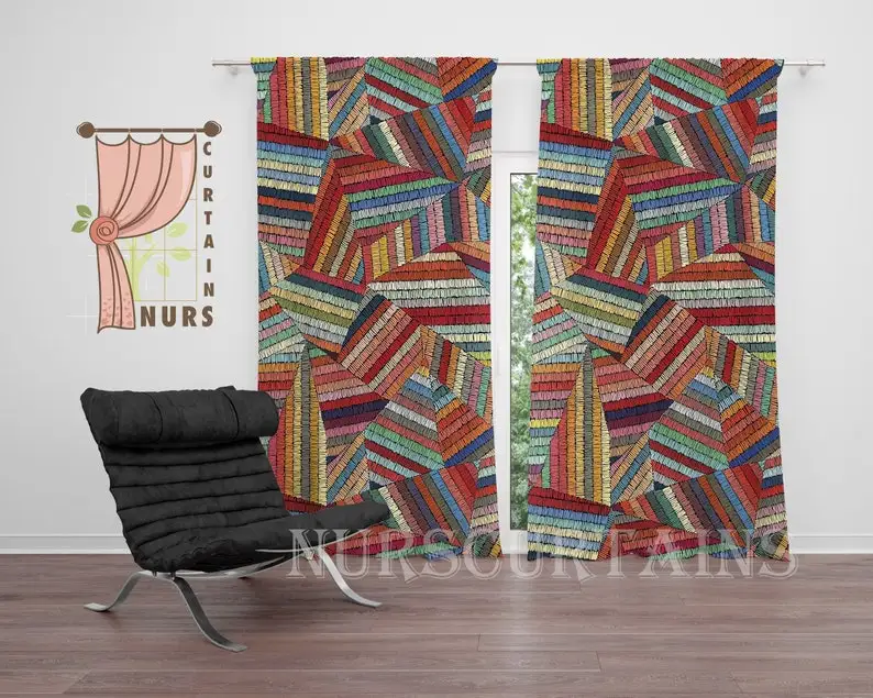Colorful Geometric Blackout Curtain: Ethnic Patchwork Home Decor