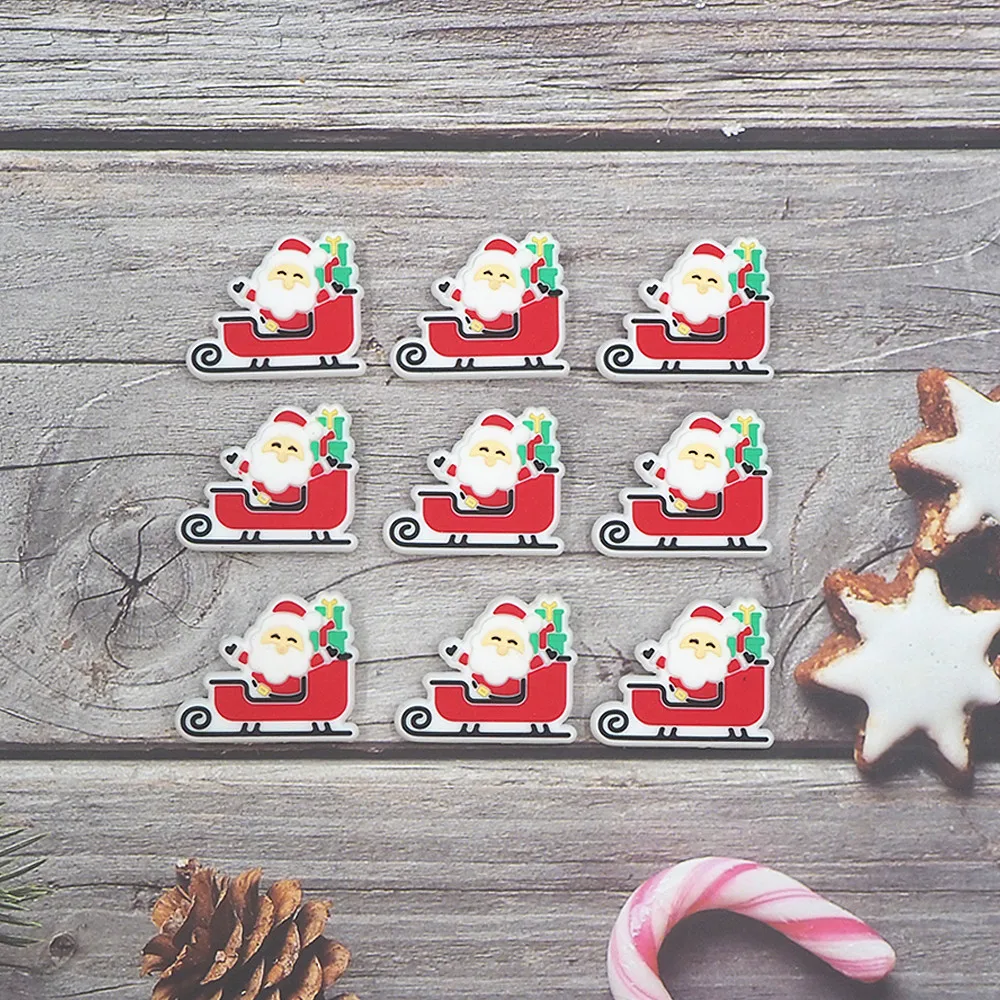 Chenkai 50PCS Santa Claus Beads Silicone Charms Focal Beads For Beadable Pens Christmas Character Beads For Pacifier Chain