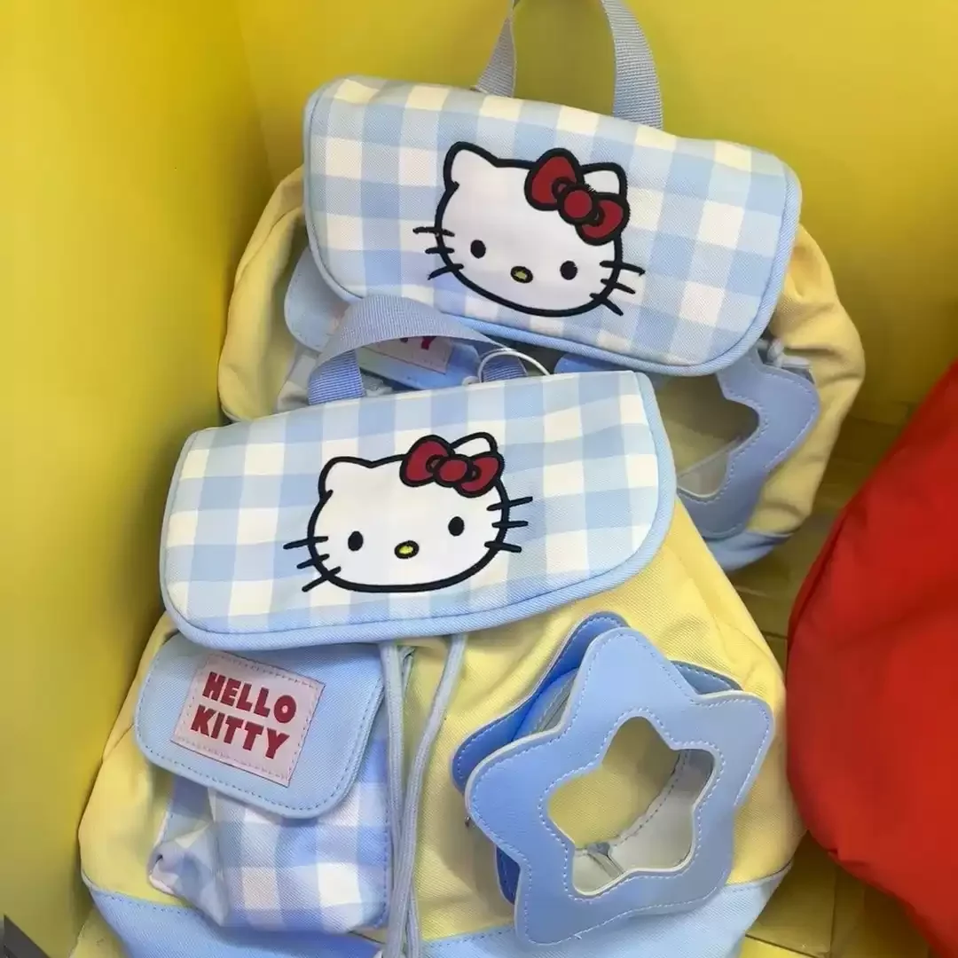 Nueva mochila Hello Kitty para mujer, mochila de moda de alta calidad con cordón para niñas, mochila de viaje pequeña y fresca para niñas