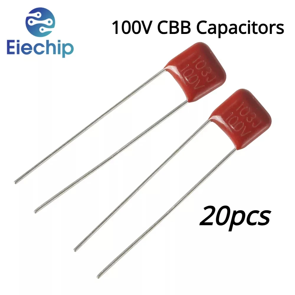 20PCS 100V CBB Capacitors 103J 0.01uF 223J 0.022uF 333J 0.033uF 393J 0.039uF 473J 0.047uF Polypropylene Film Capacitor Kits