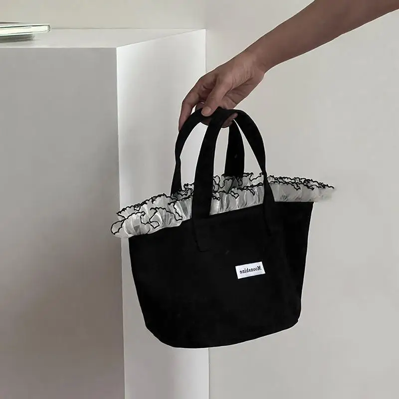 Корейская кружевная холщовая сумка-тоут Ins, портативная сумка большой вместимости, стильная милая женская сумка, подарок на день рождения