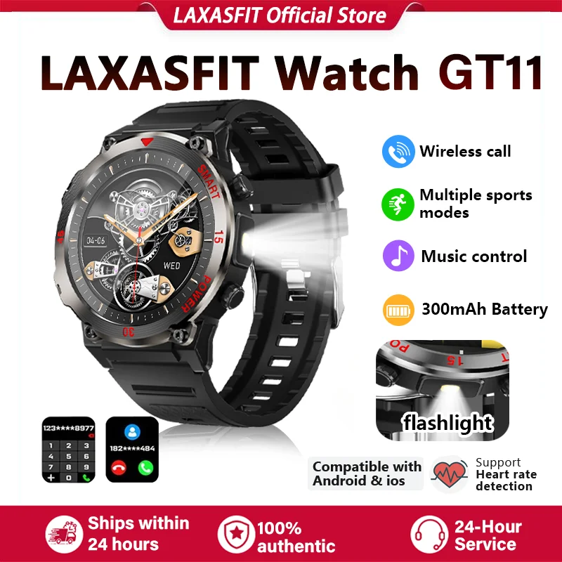 

LAXASFIT 2025 Men's Smart Watch with LED Flashlight Bluetooth Call Heart Rate Sleep Monitoring Sports Smartwatch For Android iOS