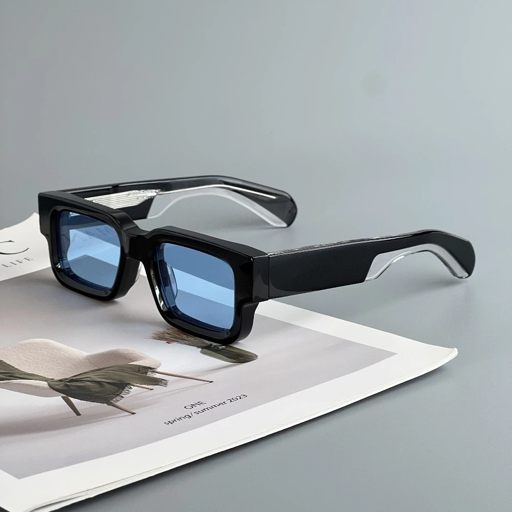 Sunglasses Man Vintage Square Unisex Handcrafted 10MM Thick Acetate UV400 Retro Designer Collectors Box Accessories