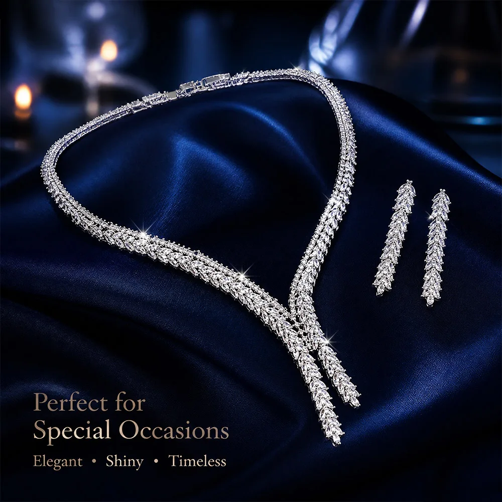 Designer Inspired Luxury CZ Earrings Jewelry Set Elegant Bridal Wedding Party Accessories