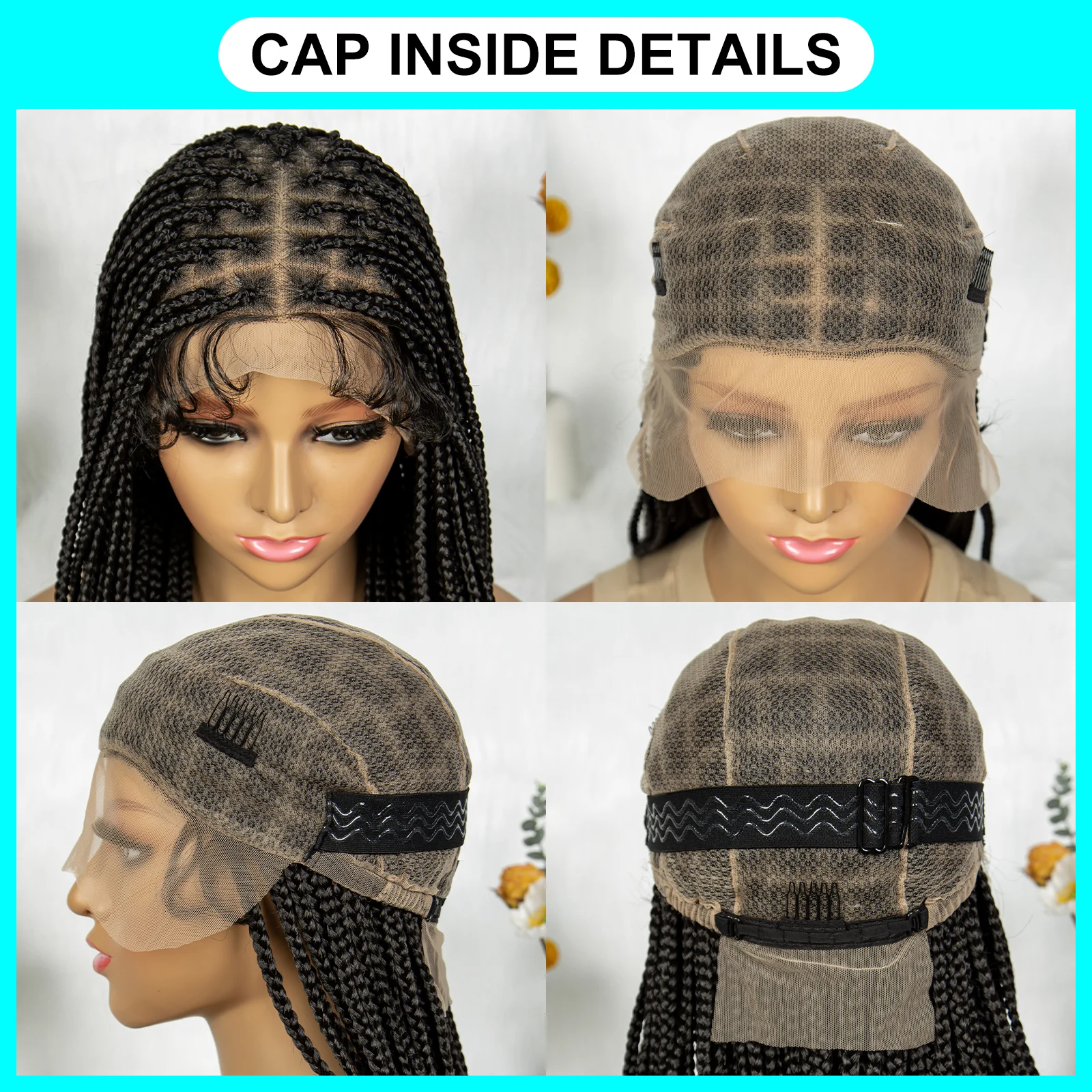 Kima 32 inch Synthetic Full Lace Braided Wig Cornrow Box Braiding Wigs Curly End with Baby Hair for Black Women