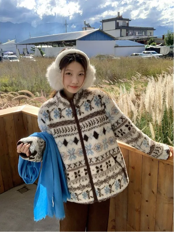 

plus Size Women's Lazy Style Thickened Fur Jacket Winter New Retro Loose Slimming Casual Warm Top Long Sleeve Korean Version