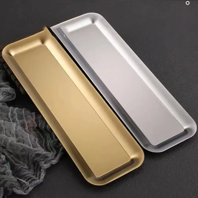 Korean version of 304 stainless steel rectangular plate, 40cm Strip plate, thick golden sushi plate, barbecue plate, flat plate