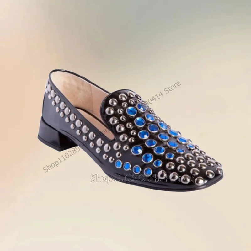 

Blue Crystal Silver Rivets Decor Penny Loafers Fashion Slip On Men Shoes Luxurious Handmade Party Feast Banquet Men Casual Shoes