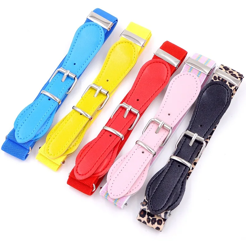 Fashion Children Solid Color Belt Girls/Boys Elastic Waist Belt Metal Pin Buckle Kids Leather High Quality White/Black Strap Bel