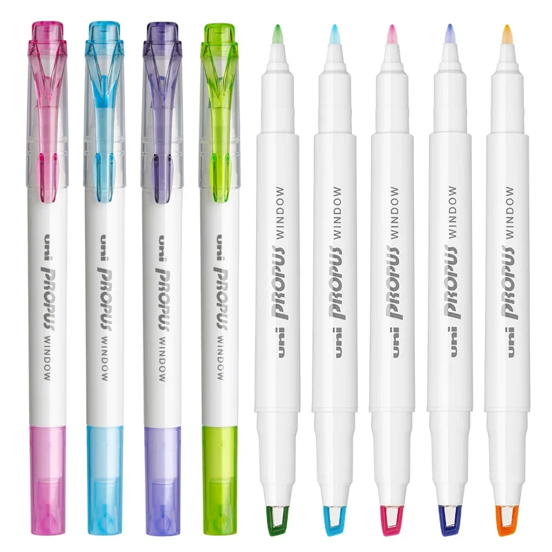 5pcs Uni Double Head Highlighter Set PUS-103T Student's Handbook Marking Color Marker 0.4/4mm Cute Stationery Supplies