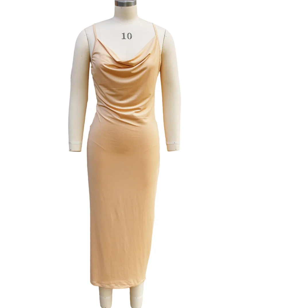 Vestido camisola con cuello Halter para mujer, vestido medio sexi con tirantes para vacaciones en la playa, vestido Midi ajustado con tirantes finos y espalda descubierta