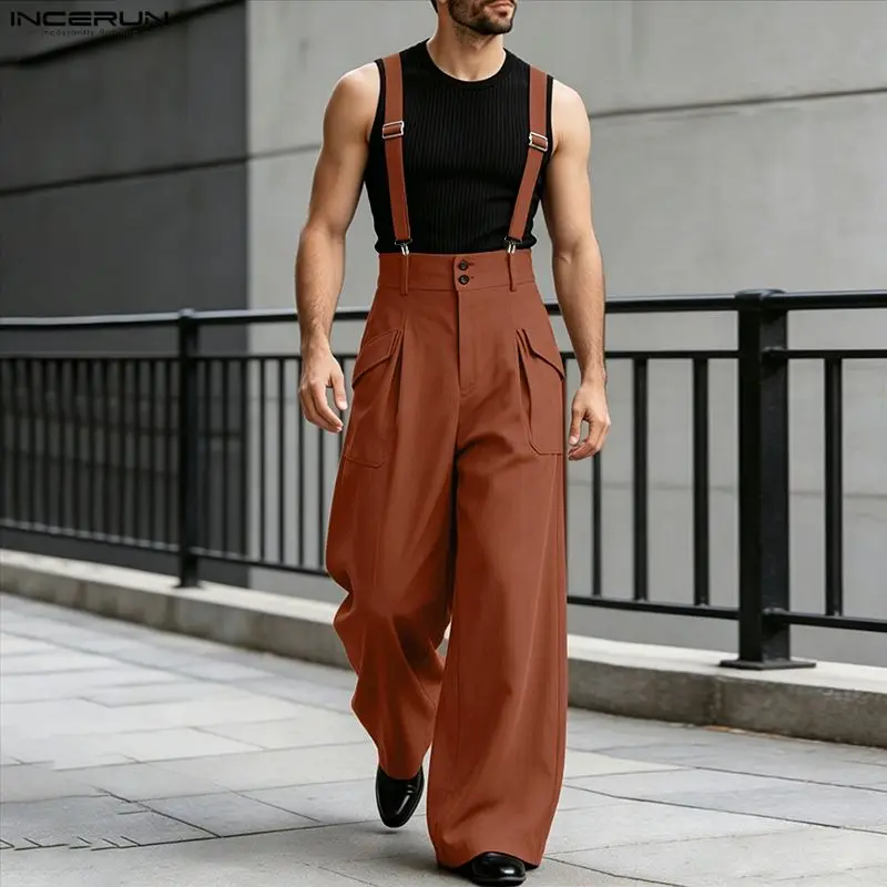 INCERUN Herren-Jumpsuits, einfarbig, ärmellos, mit Trägern, für Herren, Streetwear, locker, 2026, modisch, lässig, männliche Overalls, S-5XL