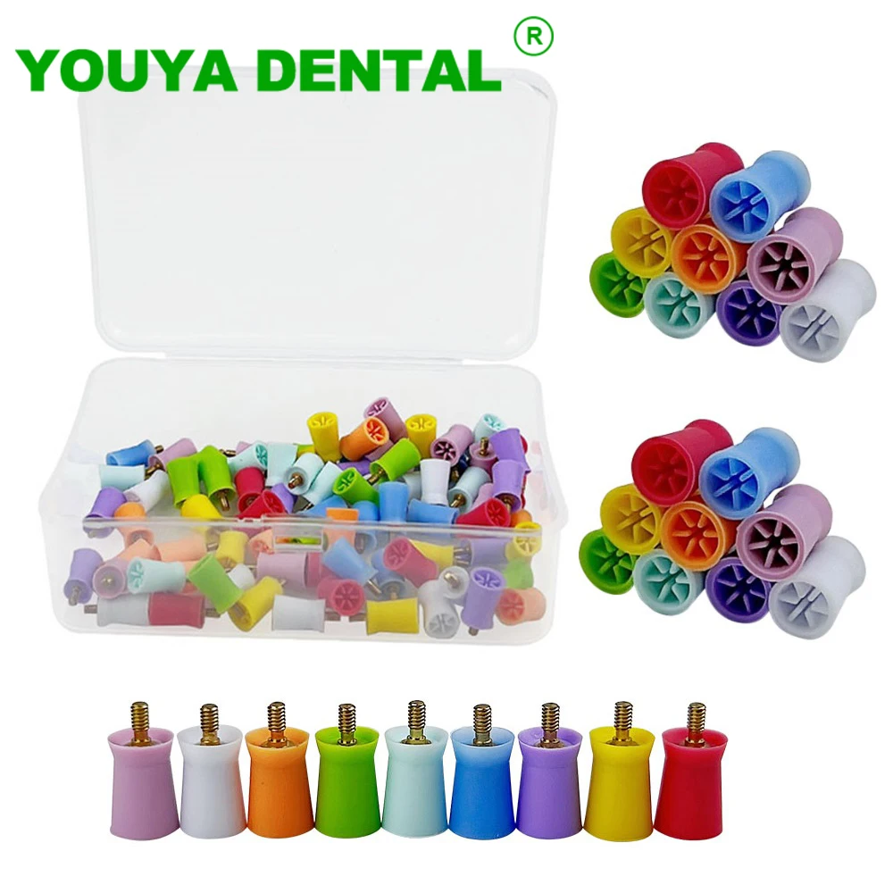 100pcs/Box Dental Prophylaxis Brush Cup Screw-In Bristle Type Polishing Rubber Cup Prophy Brushes Cup For Low Speed Handpiece