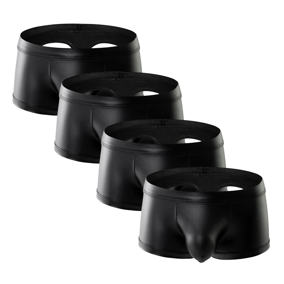 

Набор из 4 штук: Мужские боксеры из искусственной кожи, сексуальные трусы с открытыми ягодицами, эффект мокрых ягодиц, стринги-боксеры