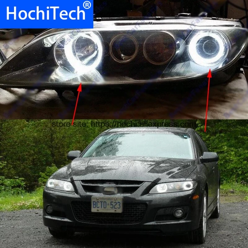

Для Mazda6 Mazda 6 Mazdaspeed6 2002-2008 HochiTech БЕЛЫЙ 6000K CCFL Фара Angel Demon Eyes Kit Angel Eyes Light