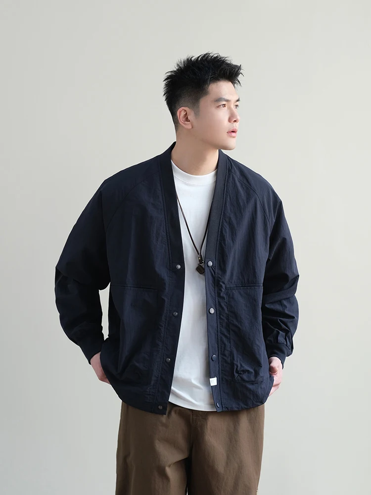 

Мужская повседневная куртка AXIN в японском ретро-стиле с V-образным вырезом, модная свободная модель унисекс для весны и осени, рабочая одежда с большими карманами