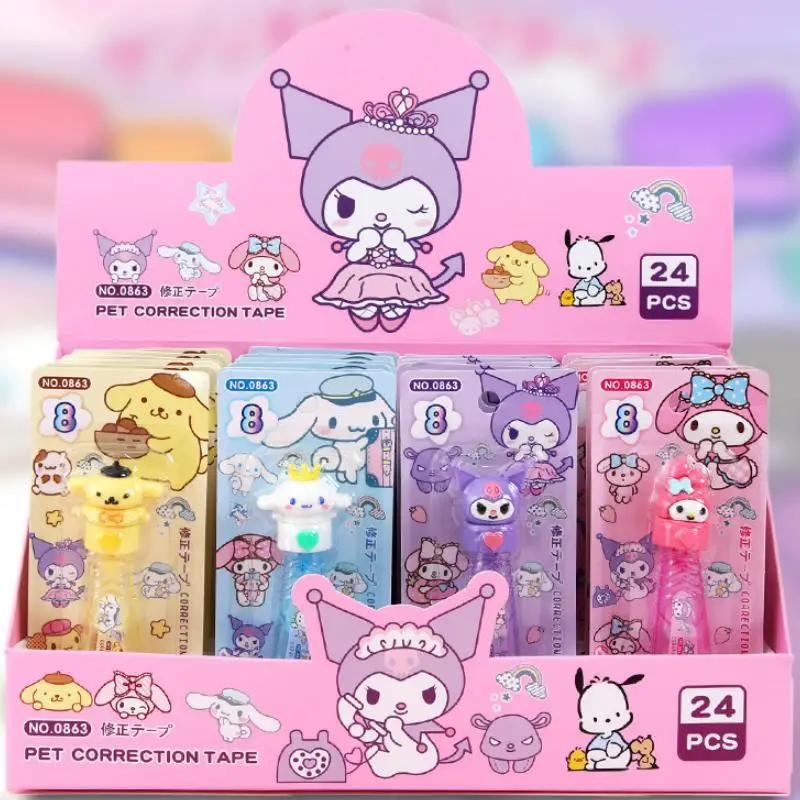 

4/24 шт. мультяшная Корректирующая лента Sanrio Kuromi Cinnamoroll Purin корректирующая бумага канцелярские товары для студентов Оптовая продажа подарок