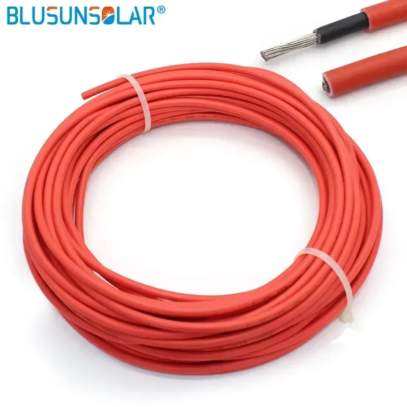 10 Meters/Roll 10mm2 8AWG Solar Cable Red and Black PV Cable DC Wire Tinned Copper Conductor XLPO Jacket TUV EN50618 IEC62930