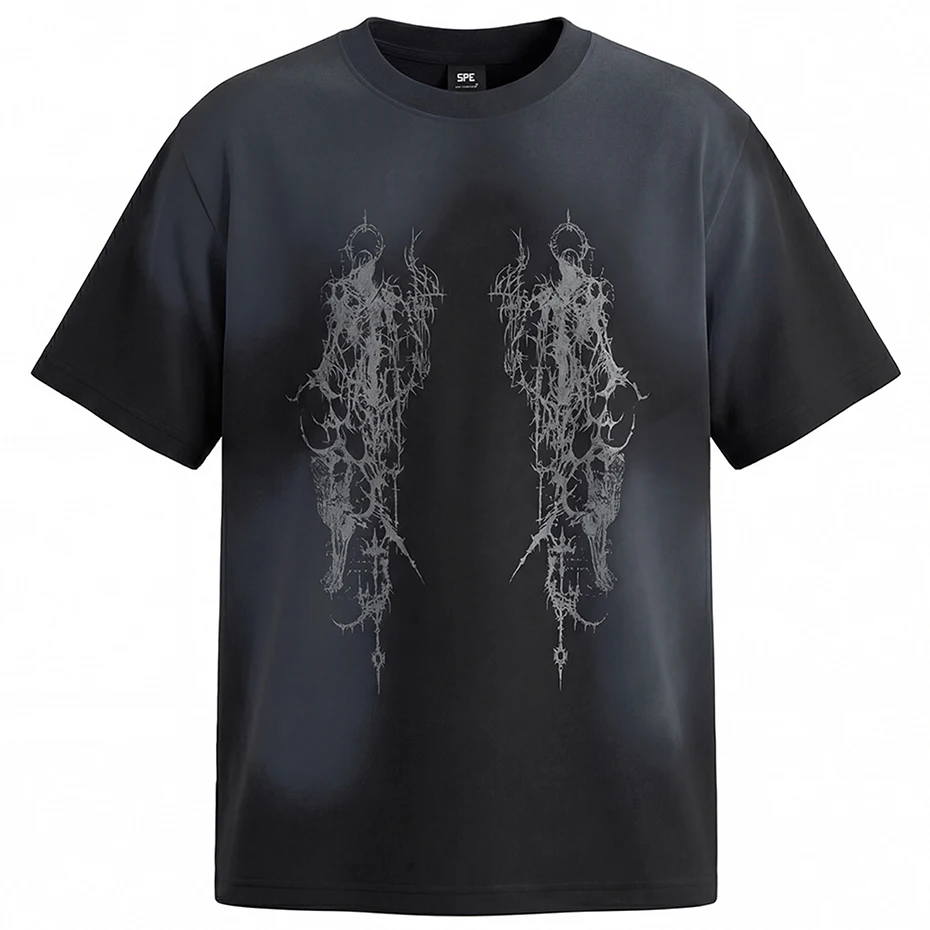 Men's T-shirt Casual Retro Gothic Punk Oversized Loose Distressed Embroidery Rivet Tshirts Tee Tops