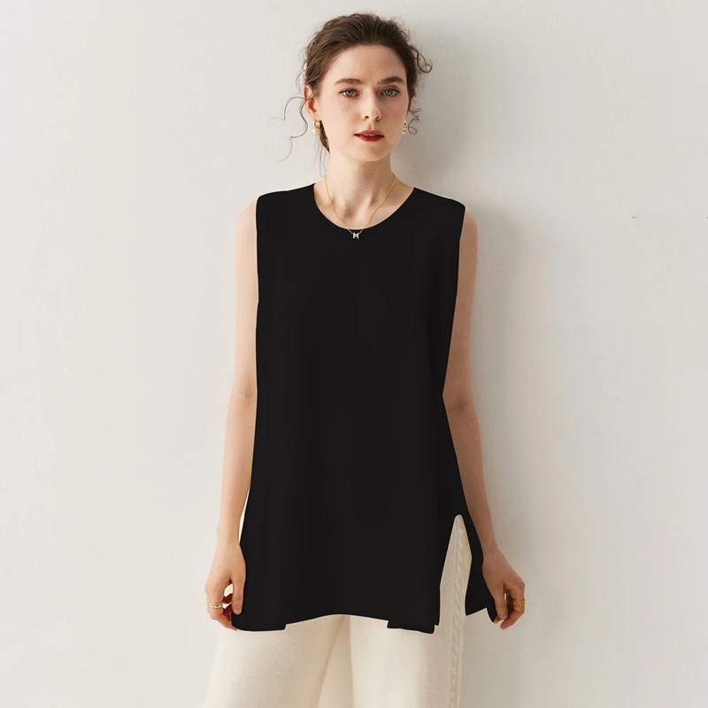 ANGEL 100% Kaszmir Damska Kamizelka Wiosna Jesień Zima Okrągły Dekolt Miękki Sweter Dzianinowy Prosty Casualowy Wygodny Bezrękawnik Koreańskie Bluzki