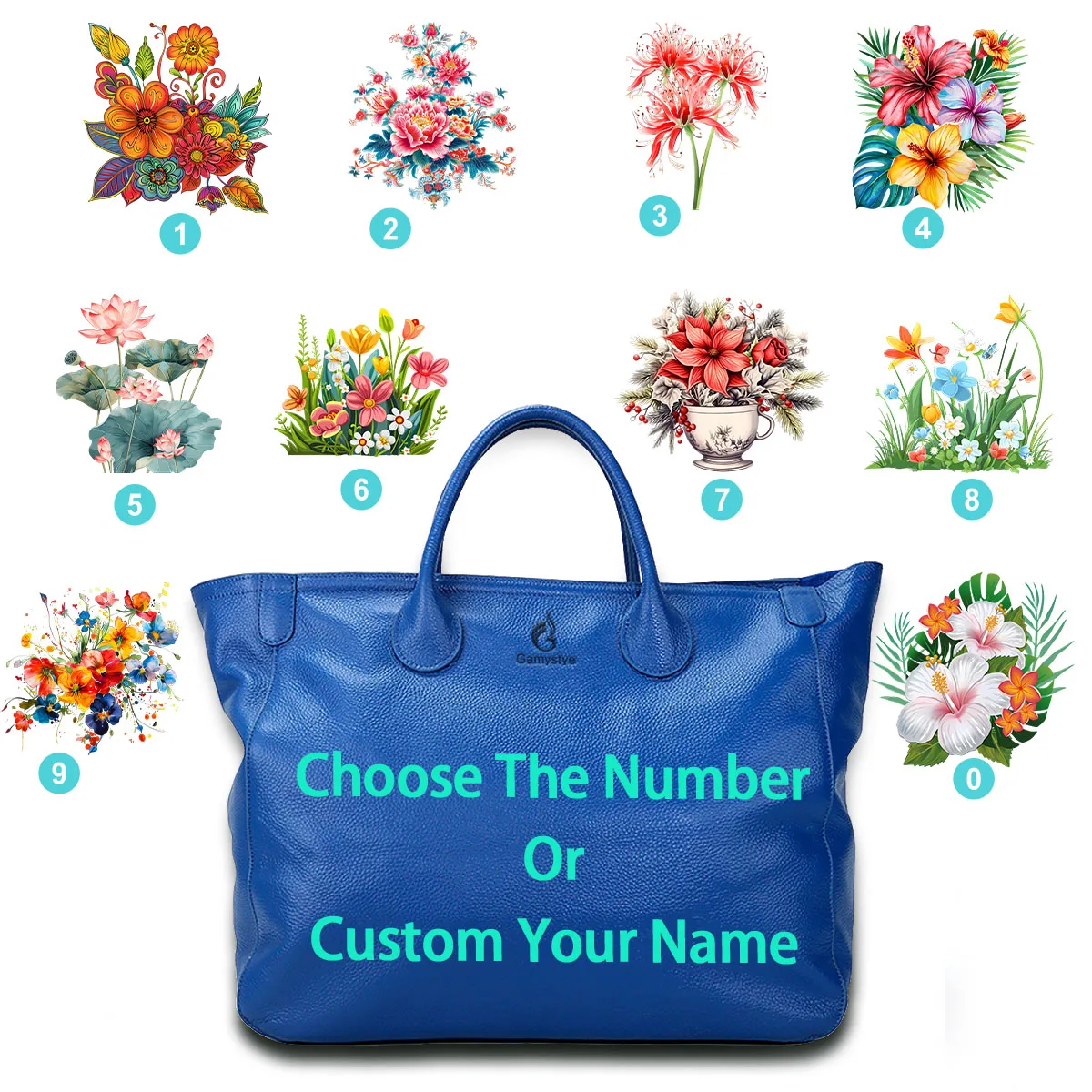 

Customized Printed Flowers Handbags100% Real Cowhide Leather Shoulder Bags Large Capacity Custom Gift For Mom or Wife or Lover