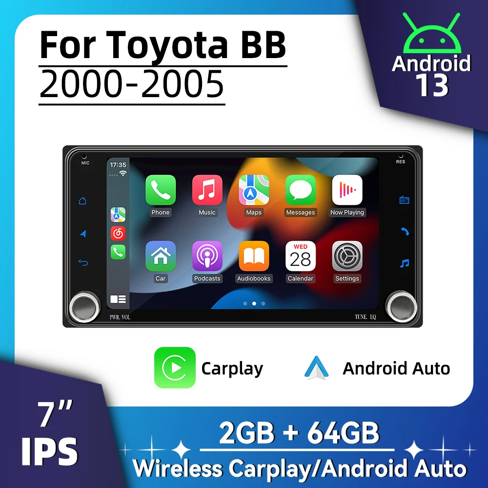 7 "شاشة أندرويد سيارة الوسائط المتعددة 2 الدين راديو لتويوتا BB 2000-2005 اللاسلكية Carplay أندرويد السيارات رئيس وحدة ستيريو GPS BT WIFI