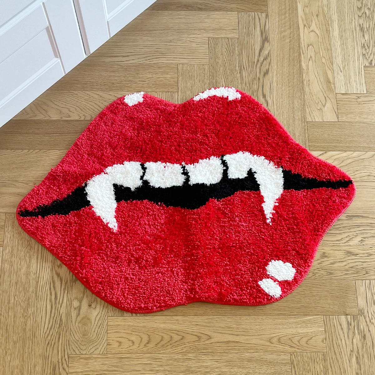 Sexy Red Lip Tufted Rug Halloween Vampire Teeth Handmade Kitchen Mat Soft Non Slip Carpet Living Room Bedroom Home Decor Gifts