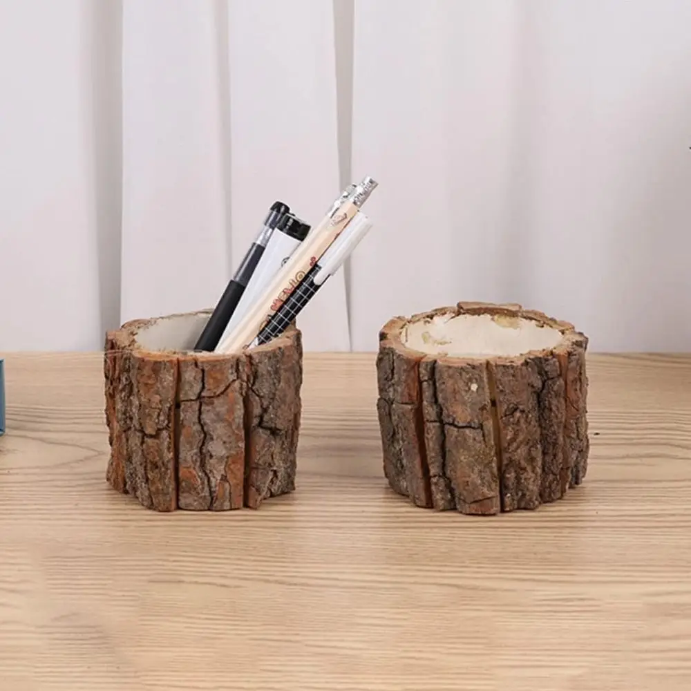 Stationery Storage Wooden Bark Pen Holder Multifunctional Minimalism Desktop Organizer Cosmetic Holder Stationery Box