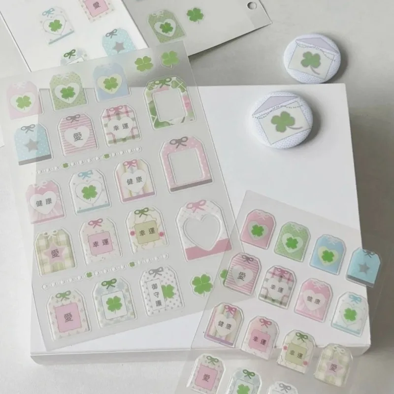 

Lucky Clover Jelly Sticker for DIY Decor Scrapbook Journal INS Retor Japanese Grid Pattern Phone Case Sticker Sweet Laptop Decal