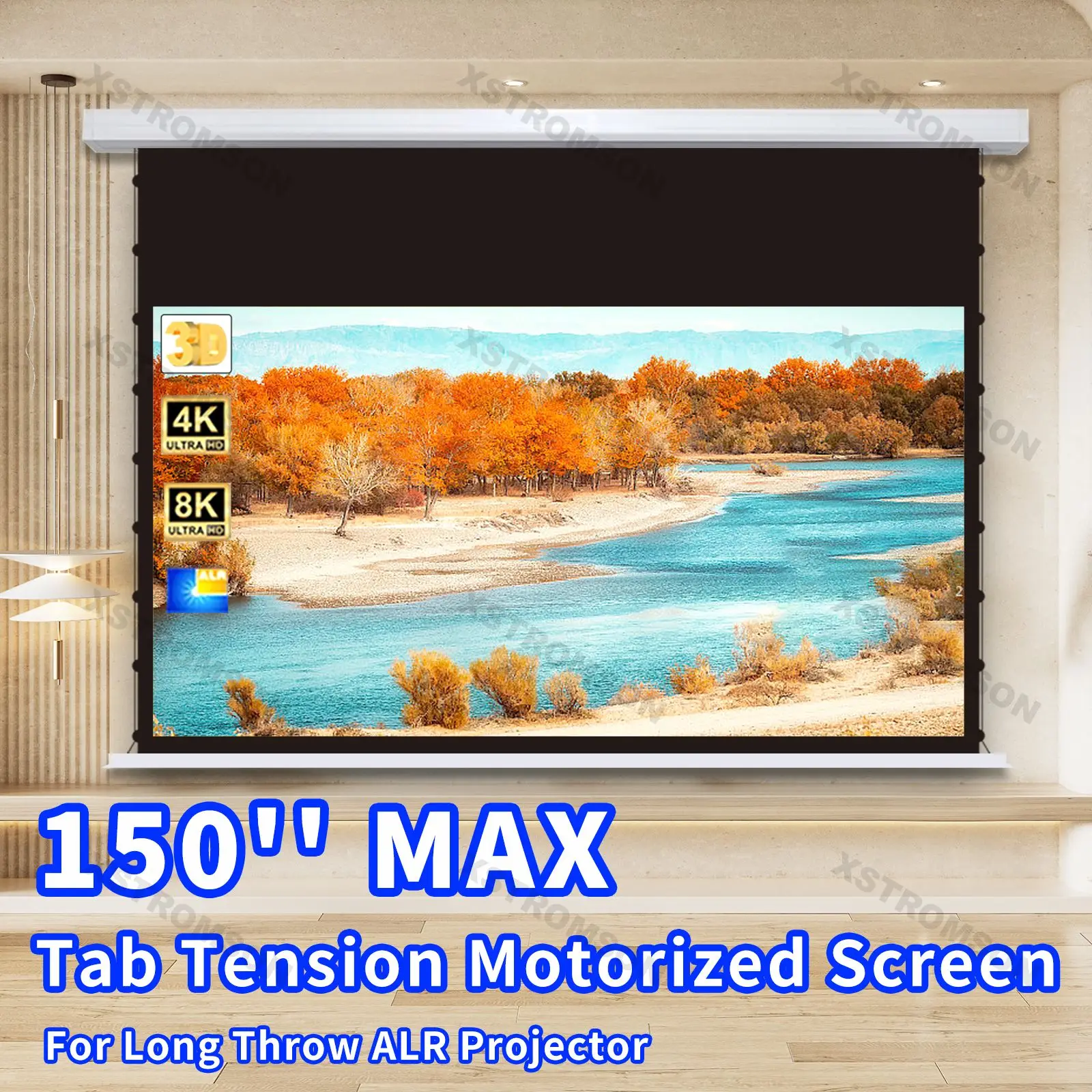 

135 inch-150 inch 16:9 HD 3D Motorized ALR CLR Ceiling Projector Screen Concealed Pull Down For Home Theater Projection Screen