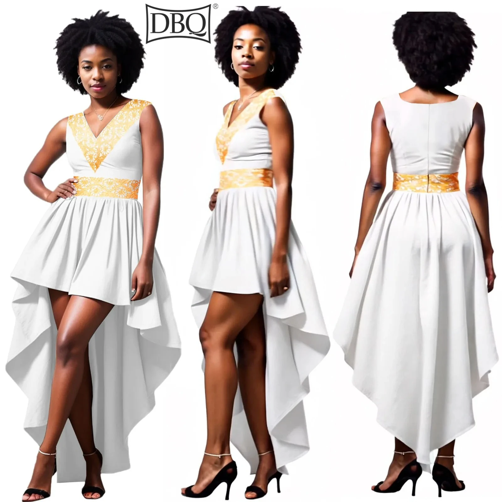 

DBQ African Dresses for Women Gold Appliques Sleeveless Floor Length Flare Casual Dress 42018