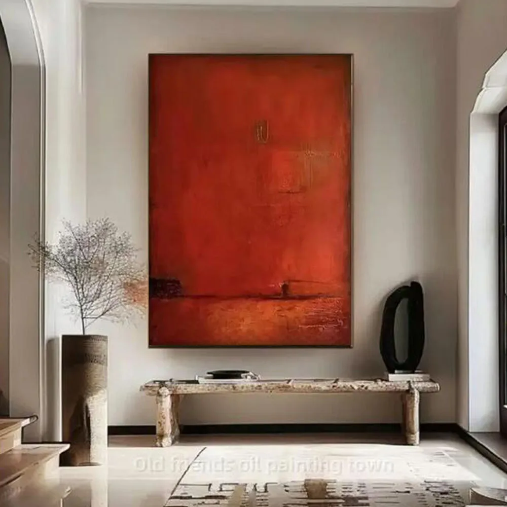 Hand-Painted Oil Paintings Modern City Architecture Landscape Orange Thick Oil Textured Canvas Painting Living Room Salon Mural