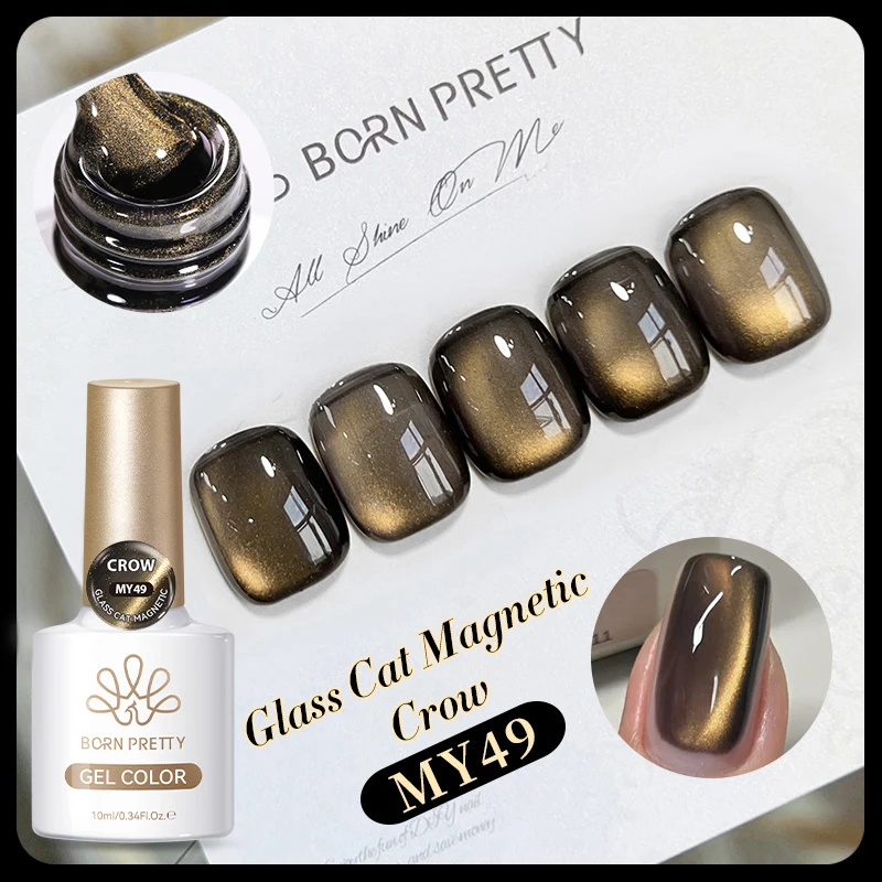 BORN PRETTY Black Gold Cat Magnetic Gel Nail Polish for Glass Nail Art Manicure Design Winter Nails 10ml Varnis Semi Permanent