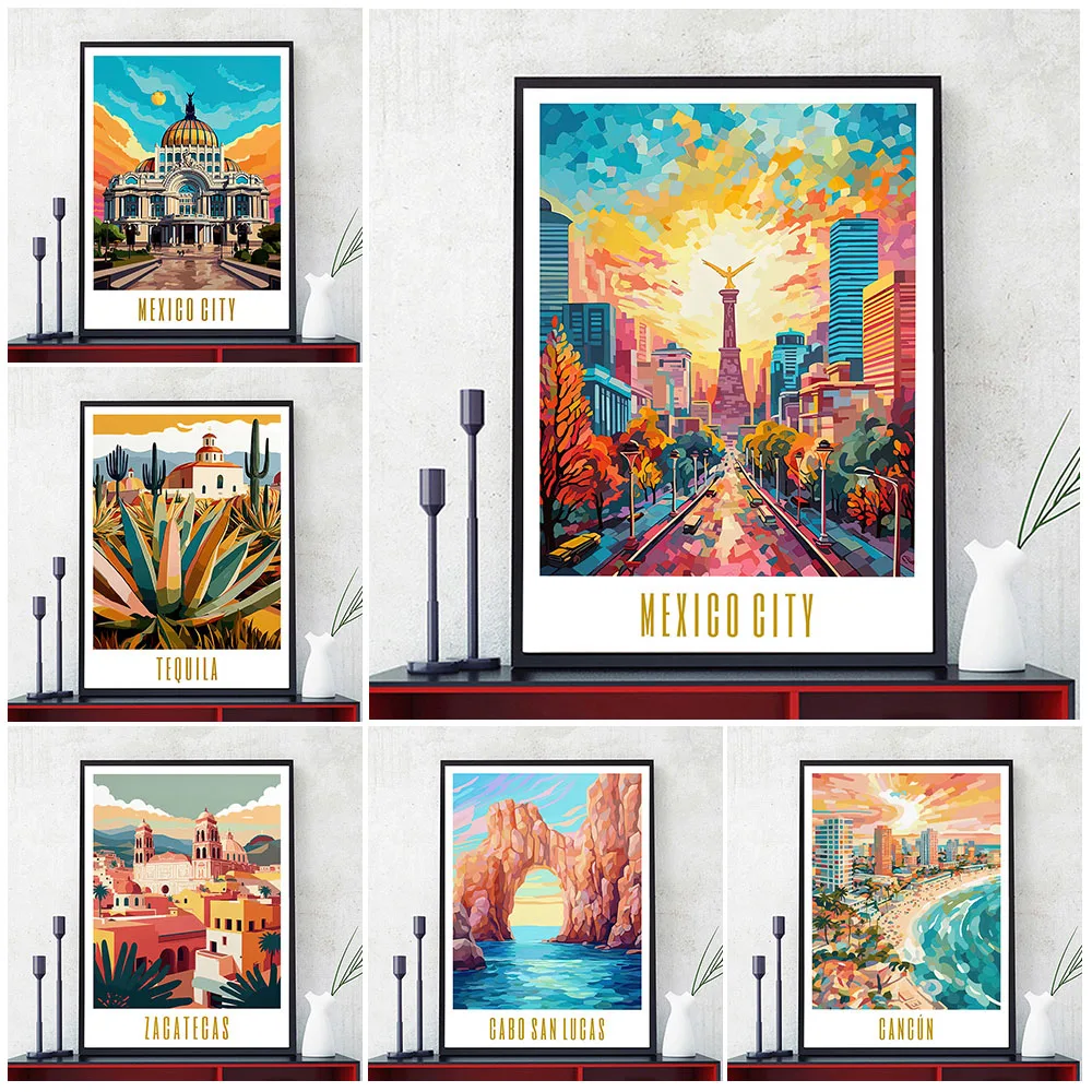 Cabo San Lucas,Cancun,Zacatecas,Travel Poster Print Mexico Art Mexican Poster Modern Art Print For Living Room Decor Unframed