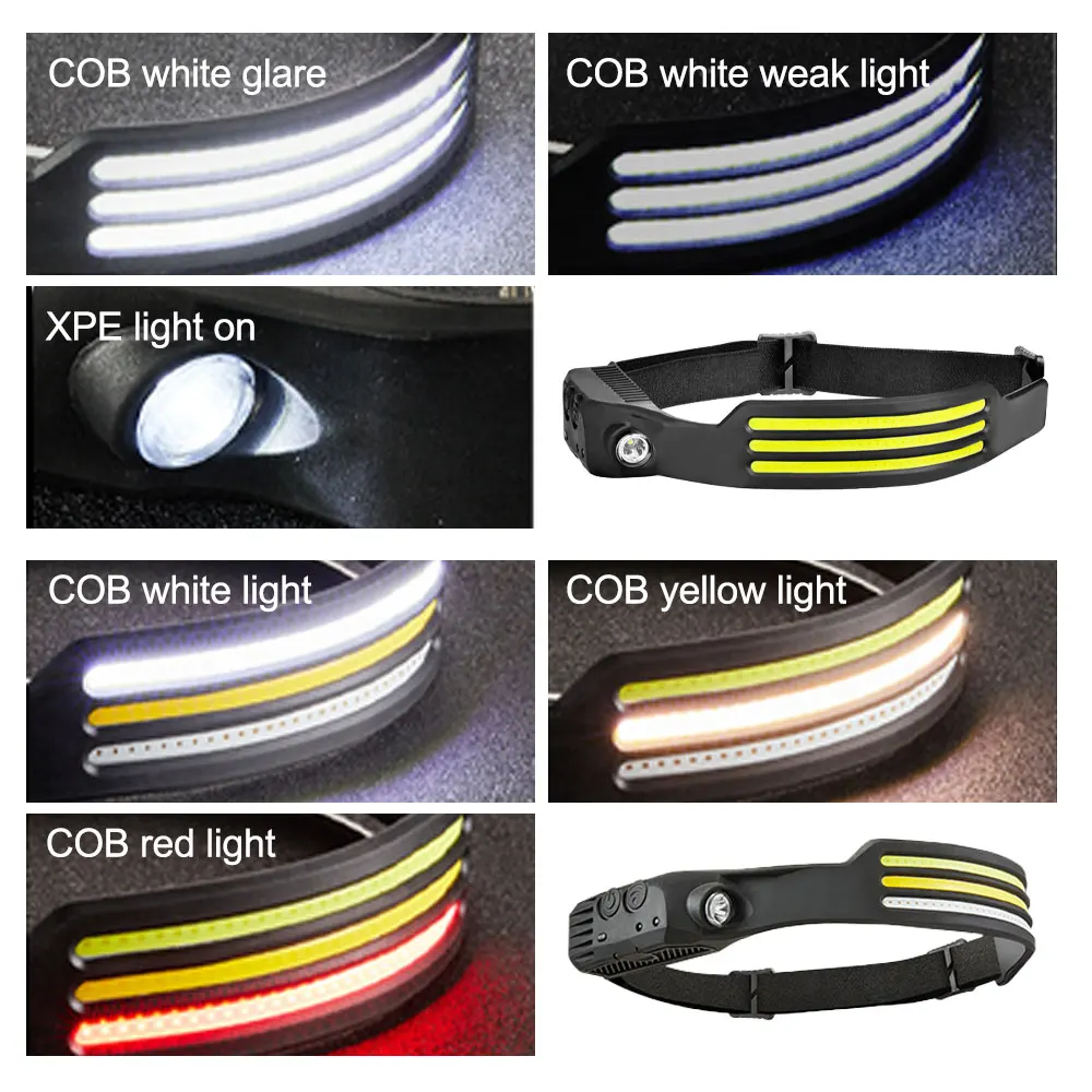 550LM COB LED Induction COB Riding Headlamp 1200mAh USB Rechargeable Hunting Flashlight Work Light 3Modes Warning Head Torch