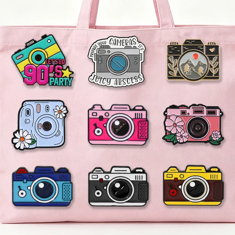 Retro Camera Enamel Badge Set Cartoon Creative Floral Photography Metal Brooches Jewelry Gifts For Photographer Friends