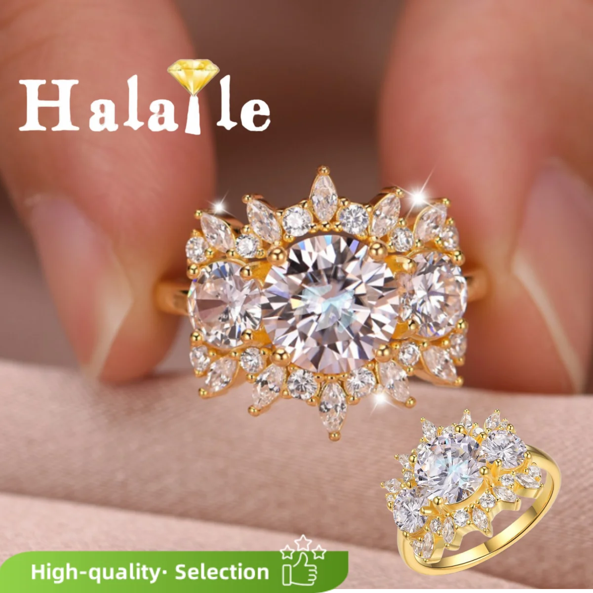 

Halaile 2ct 16*16mm Flower Moissanite Ring For Women S925 Sterling Silver Sparkling Wedding Engagement Gift