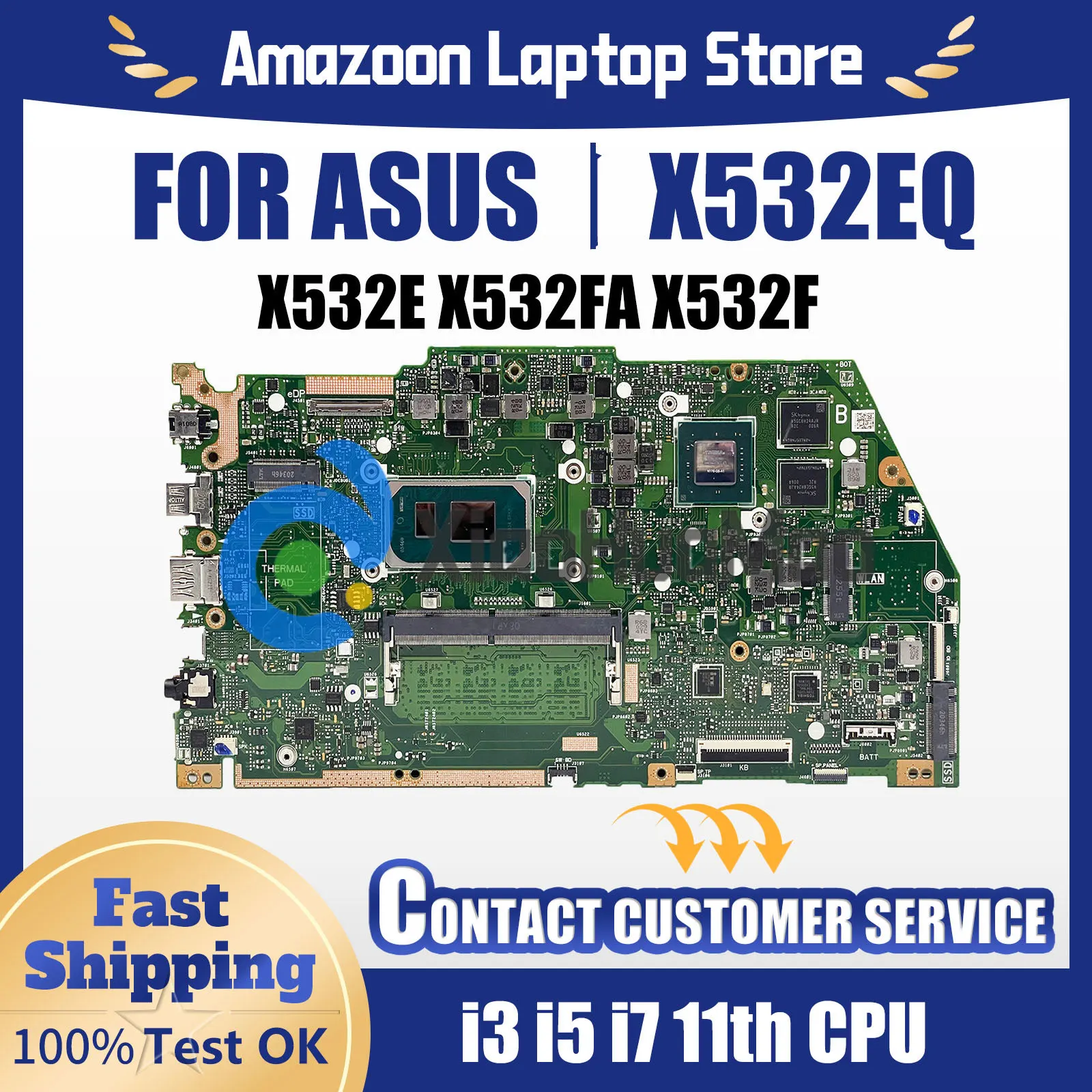 X532EQ mainBoard For ASUS VivoBook S15 X532E X532EQ X532FA X532F Laptop Motherboard With i3 i5 i7 11th CPU 4G/8G-RAM DDR4