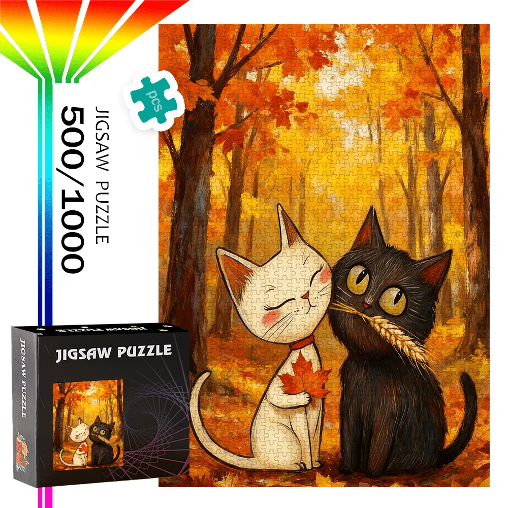 

500pcs or 1000pcs Cat & Puzzle Pieces - Jigsaw Puzzles Suitable for s &, Birthday/Christmas/Themed Activity, Portable Boxed Br