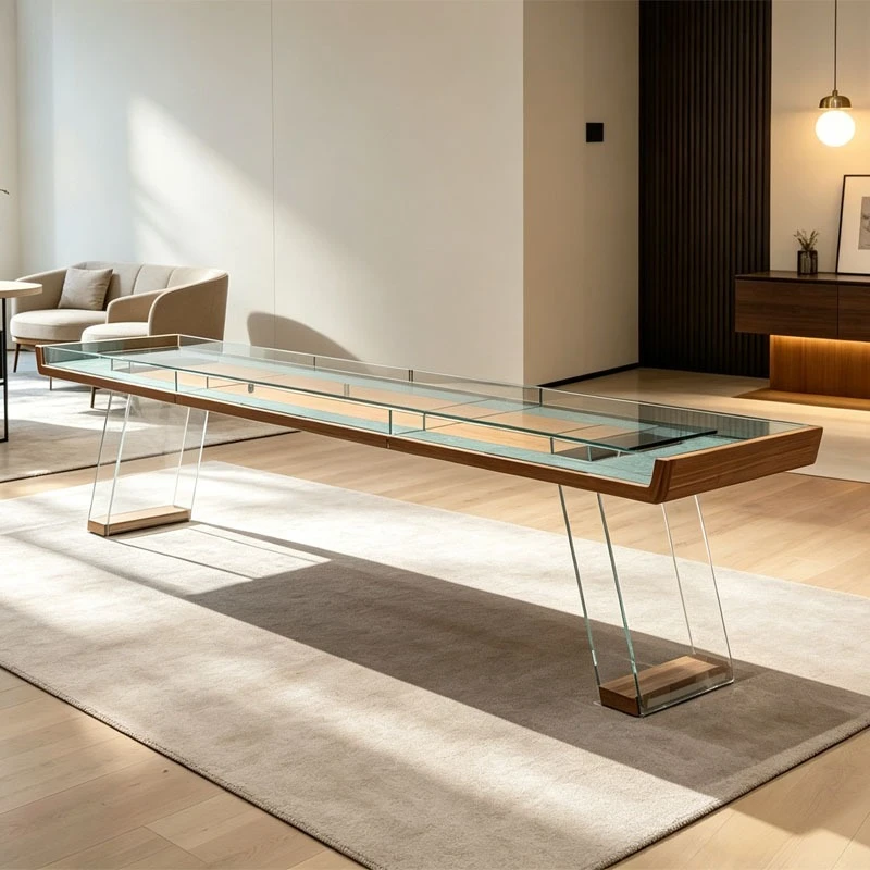 Tempered Glass Shove Ha'penny Table, Transparent Design, Home Entertainment, Pub Game, Shuffleboard Table for Indoor Use