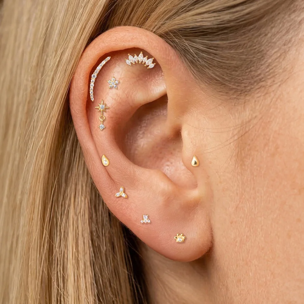 AIDE 925 Sterling Silver Shiny Star/Heart Zircon Heart Shaped Flat Back Piercing Earring  for Women Internal Thread Party Gifts view 5