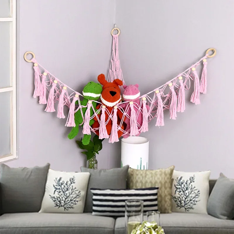 Plush Toy Hammock Stuffed Animal Wall Decor Net Macrame Creative Toy Net Holder Corner Hanging Mesh Soft Storage Organizer