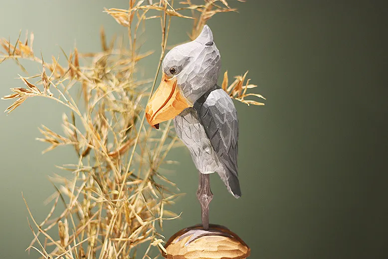 Wal-Kopf Storch Holzschnitzerei Vogel-Dekoration Rein Handgefertigte Massivholz Tier-Dekorationsobjekte Dekorative Wohnaccessoires – Detail 8