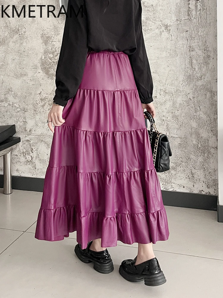 KMETRAM 100% Top Layer Sheepskin Skirts for Woman Genuine Leather Long Skirt Autumn Korean Fashion Clothing 2025 юбка шорты
