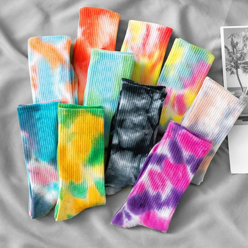 

Tie Dye Mid Tube Cotton Socks, Street Trend Socks, Women's Socks, Women's Gradually Changing Colors, Fashionable Sports
