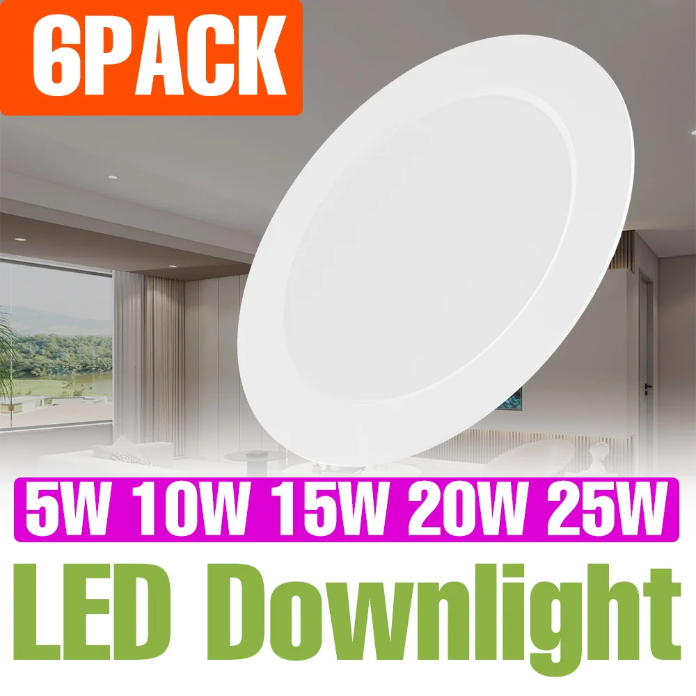

6 шт. светодиодный потолочный светильник, встраиваемый круглый потолочный светильник, 220 В, прожектор для дома, гостиной, спальни, внутреннее освещение 240 В, 5 Вт, 10 Вт, 15 Вт, 20 Вт, 25 Вт