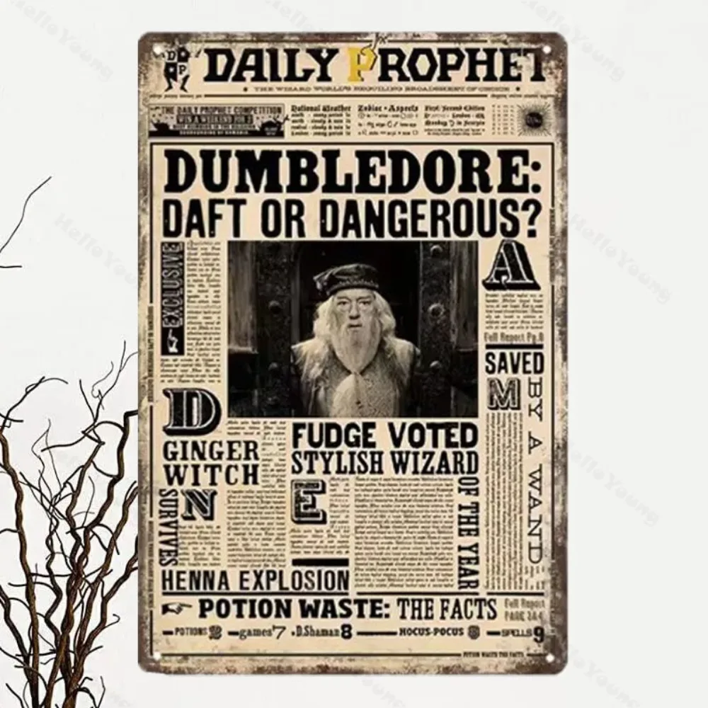 Vintage Daily Prophet Metal Sign, Aluminum Wall Art of Dumbledore Theme, Adding Charm To Home Room Decoration