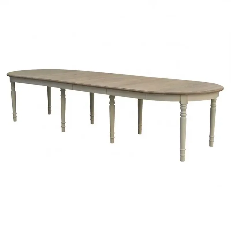D1645 French Antique Farmhouse Rustic Style Extendable 12 Seater Solid Oak Wood Kitchen Oval Dining Table